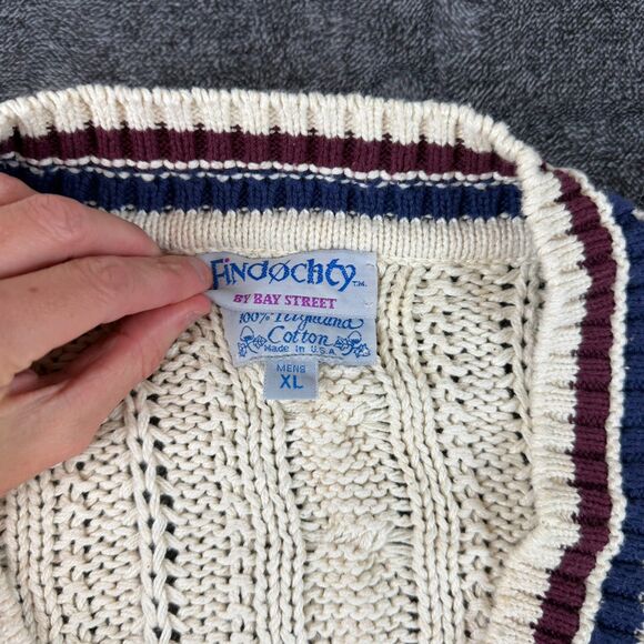 Vtg 80's Findochty Cricket Tennis Chunky Knitted Sweater Men's XL V-Neck - Picture 3 of 9